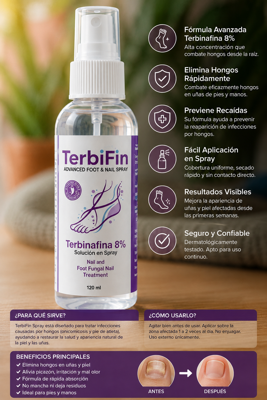 TerbiFin Spray 8% Anti-Hongos Pies Uñas