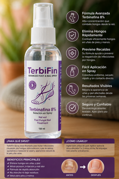TerbiFin Spray 8% Anti-Hongos Pies Uñas